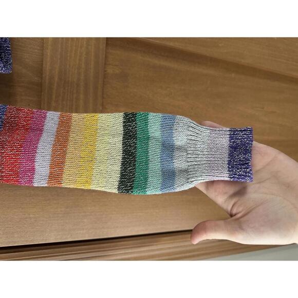 NWT Lovers & Friends Believe Cropped Sweater in Rainbow Sparkle Women’s Medium - Picture 11 of 15